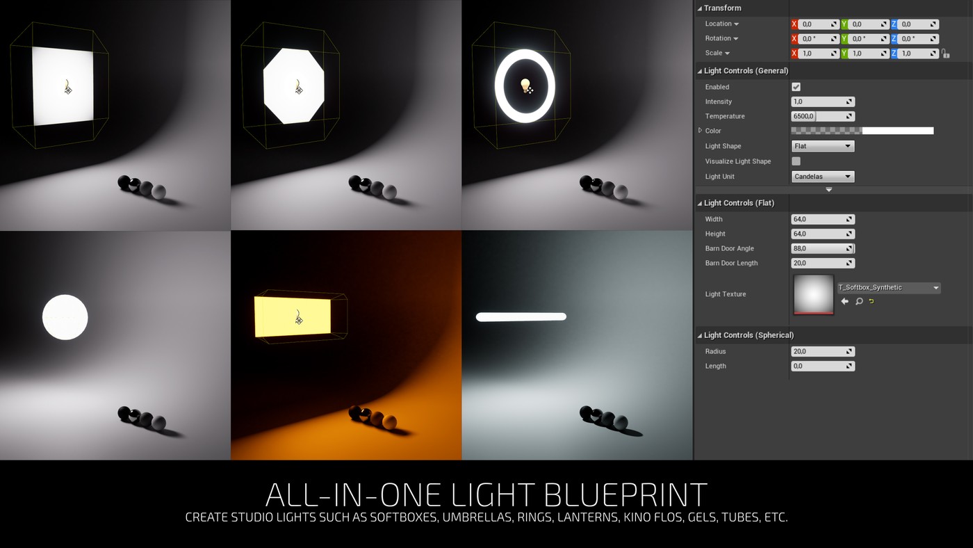 Different lighting setups in Virtual Photography Kit.