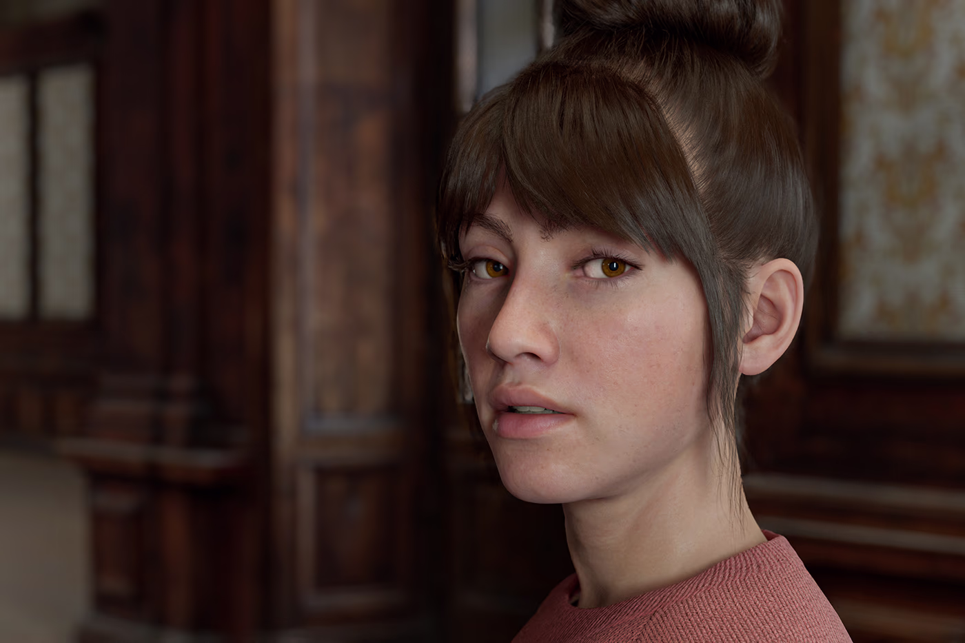 Metahuman rendered in Unreal Engine.